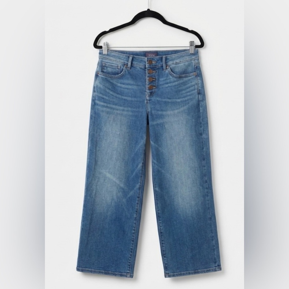 NYDJ High Rise Wide Leg Cropped Jeans Button Fly Size 4 Blue Denim